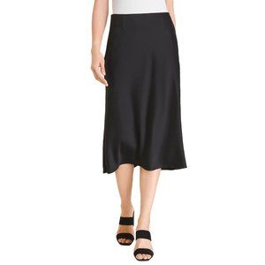 New CHICOS Black Solid Satin Bias Cut Skirt 12